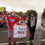 Mike as Sir Toony with his friends, Sweet Pickle and Pelukyta, at the City of Fairfax Parade